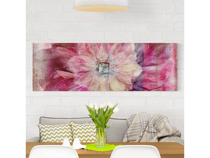 Tableau déco Grunge Flower 90 x 30cm Multicolore