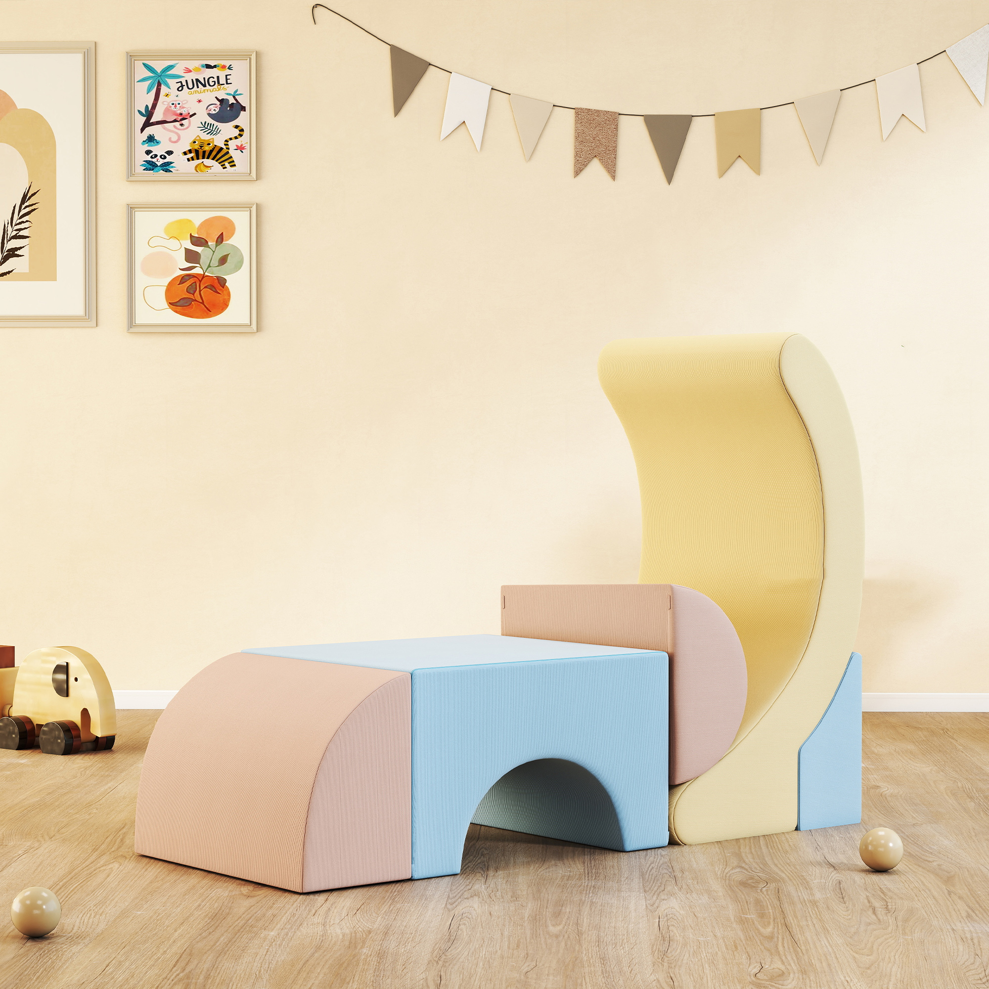 Aiyaplay Set 5 Costruzioni Morbide per Bambini 1.5-8 Anni, in Tessuto Effetto Velluto e Spugna, Multicolore   Aosom Italy