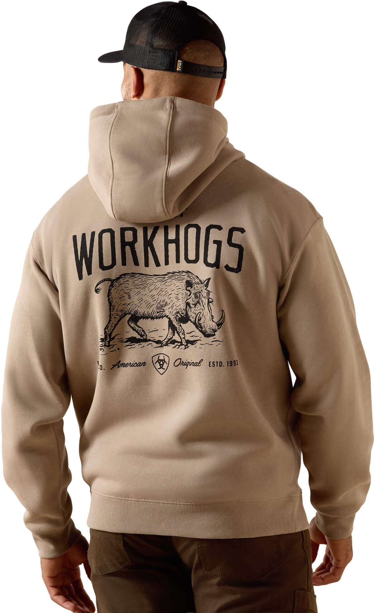 Men's Rebar Lightweight Workhog Hoodie in Greige, Size: Small by Ariat
