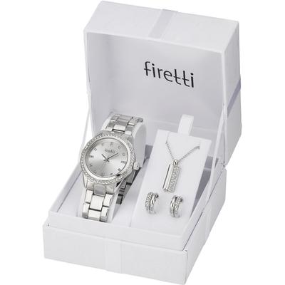 Quarzuhr FIRETTI "Lumina", silber (silberfarben, silberfarben), Armbanduhren, Damen, silberfarben, Quarzuhr, Armbanduhr, Damenuhr, Glitzersteine, Geschenkset