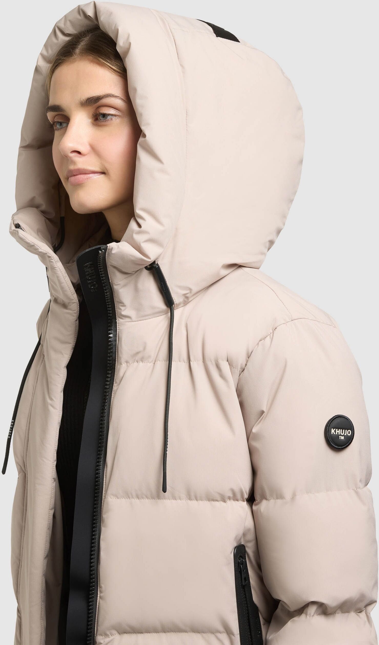 Steppjacke KHUJO "ENITS2 MATT", Damen, Gr. L, almond beige, Web, Obermaterial: 100% Polyester, unifarben, Jacken Steppjacke, mit wasserabweisender PU-Beschichtung almond beige L