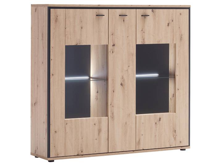 Livetastic Highboard Skopje, Anthrazit, Eiche, Metall, Glas, 3 Fächer, 153x143x38 cm, Made in EU, stehend, Wohnzimmer, Kommoden & Sideboards, Highboards