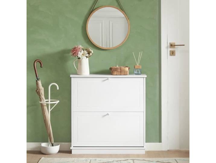 SoBuy FSR99-W Meuble de Rangement à Chaussures Armoire à Chaussures Commode à Chaussures 2 abattants Meuble d'entrée 76x18x78cm