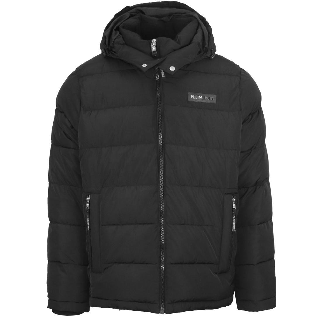 Plein Sport Patch Logo Gevoerde Zwarte Jas