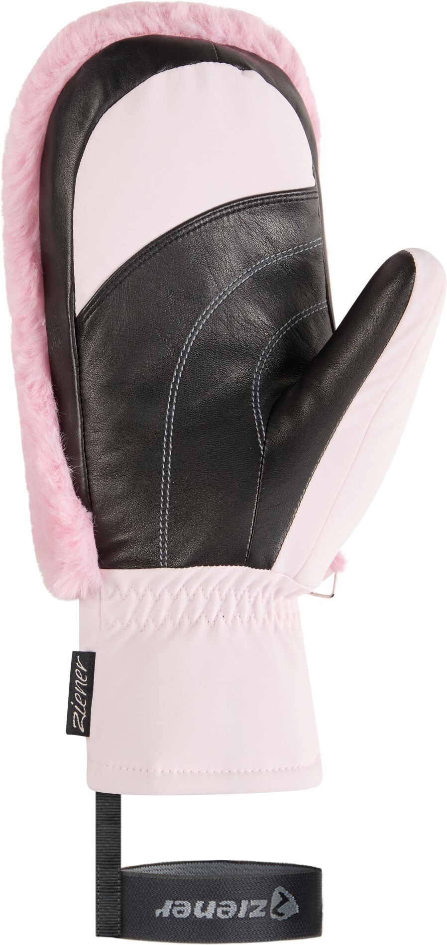 Fäustlinge ZIENER "KATNISS-Z DAMEN", Damen, Gr. S, rosa (shell pink), Materialmix, Handschuhe Fäustlinge, wasserabweisend, extra warm, Kunstfell, Lederinnenhand