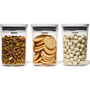 OXO Vorratsdose Good Grips Pop Mini rund, aus Kunststoff, 0,6 Liter, transparent, luftdicht, Set, 3 Stück