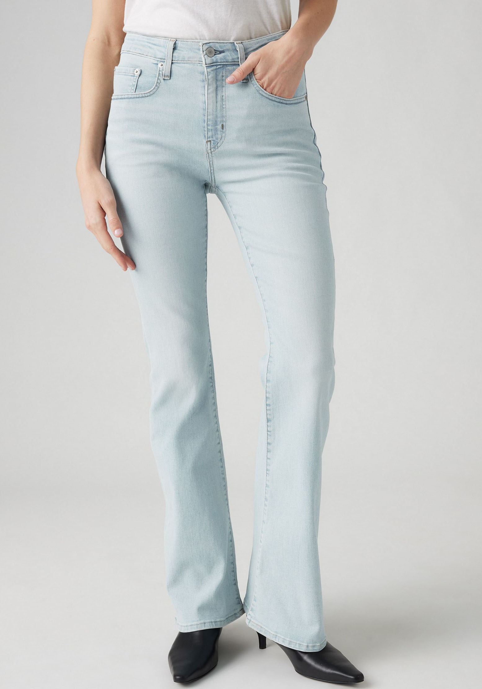 Schlagjeans LEVI'S "726 HR FLARE", Damen, Gr. 31, Länge 30, blau (flip through), Web, Obermaterial: 85% Baumwolle, 7% Lyocell, 6% Elastomultiester, 2% Elasthan, bootcut fit lang, Jeans Schlagjeans flip through 31, Länge 30