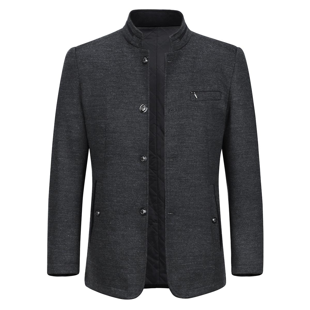 Herren Kurzer Slim Fit Mantel mit Stehkragen Business Casual Wollmantel Grau