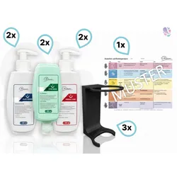 Hautschutzprogramm KOMPLETT-SET Mini-Fix, 6x300 ml Flaschen + Wandhalterungen + Hautschutzplan
