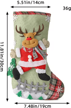 Inspire Picks 30CM Linen Christmas Stockings 3D Santa & Elk Hanging Holiday Candy Gift Bag c 30cm
