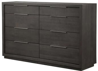 Benjara Jose 64 Inch Wide Dresser, 8 Drawers with Nickel Handles, Plinth Base, Gray