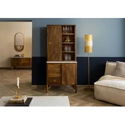Buffet Mango 80x45x180 braun geölt / echter Marmor LOS ANGELES #04