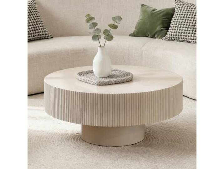 DAXUESEH Moderner, Runder Couchtisch in Trommelform Handgefertigter Couchtisch mit geriffelter Oberfläche Moderner, runder Wohnzimmertisch Ideal für Wohnzimmer und Apartment