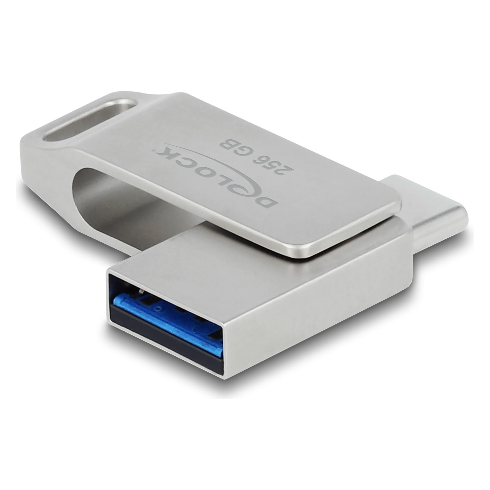 Delock USB 5 Gbps USB-C + Typ-A Speicherstick 256 GB - Metallgehäuse (256 GB, USB-A, USB-C) (54008)