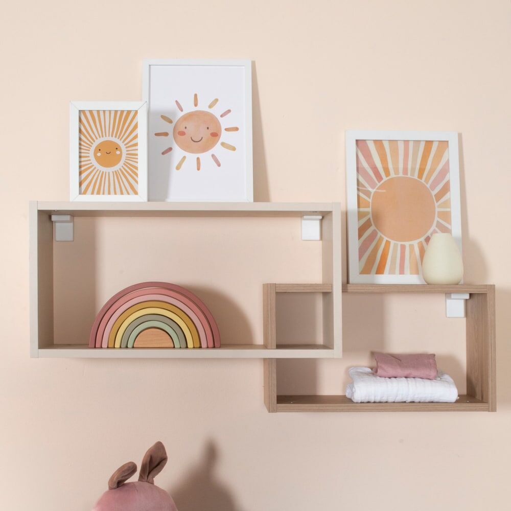 roba Étagère murale 2 niches laquée beige et décor châtaignier Beige 91x41x16cm