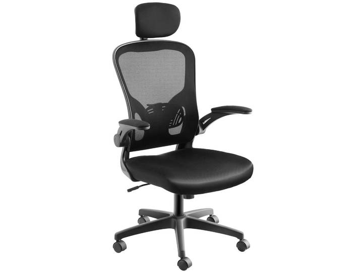 tectake Bürostuhl Arges, stufenlos höhenverstellbar, schwarz, Schwarz, Kunststoff, 68x131x63 cm, Büromöbel, Bürostühle, Drehstühle