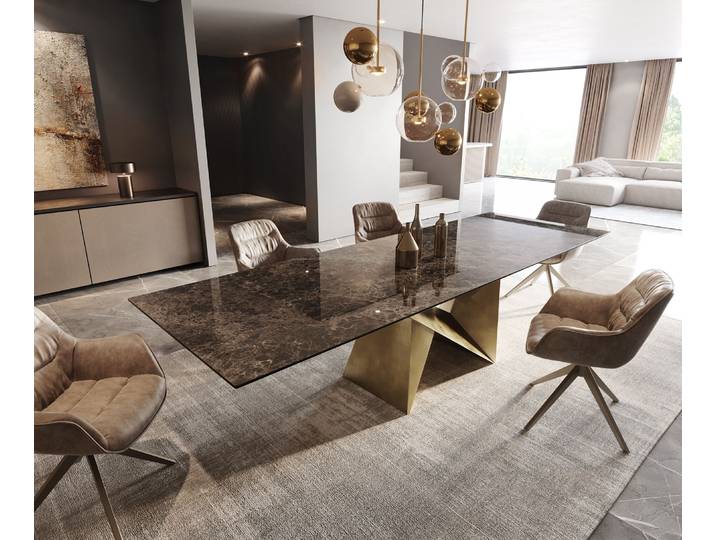 Esstisch Edge 300x100 Keramik Emperador Extra Lucidato Dunkelbraun Origami Metallic Gold, Esstische