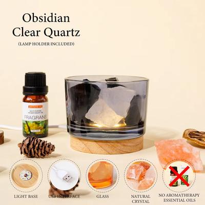 Inspired Finds Natural Rose Quartz Crystal Aromatherapy Lamp Raw Stone Healing Decor obsidian excluding Lamp Base