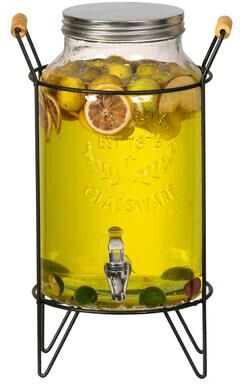 Basicwise 1.6-Gallon Glass Drink Dispenser with Stainless Steel Spigot – Water and Juice Container, Lemonade Stand