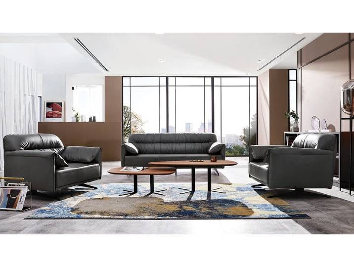 JVmoebel Polstergarnitur Schwarzes Kunstledersofa mit Edelstahlfüßen und hoher Sitzqualität, (Set, 3-tlg., 3+1+1 Sitzer Set), Made in Europa