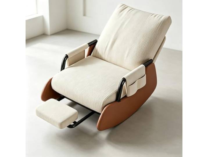 LCNDKF Ergonomischer Ruhesessel mit Ausziehbarer Beinablage Wohnzimmersessel mit harmonischer Wippfunktion und durchdachter Seitenaufbewahrung.