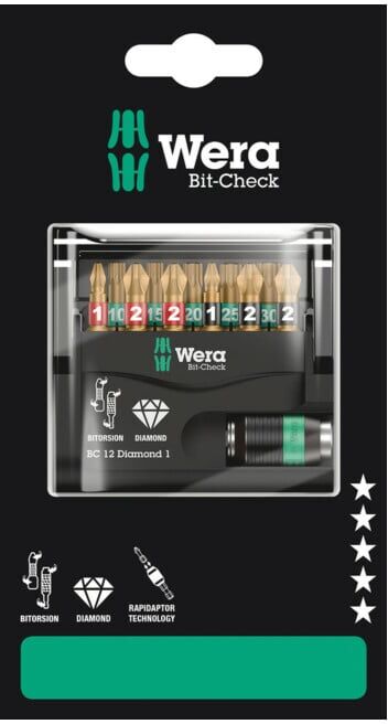 Jeu d'embouts Wera Bit-Check 12 Diamond 1 SB, 12 pièces (05136392001)