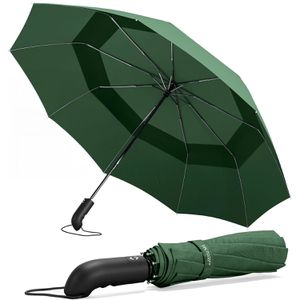 Wilford&Sons Regenschirm Doppeldach, grün, sturmfest, Auf-Zu-Automatik, Ø 107 cm, 31 cm, Taschenschirm