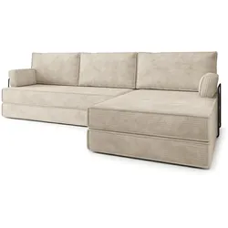 ECKSOFA ANKO modulares Boneless Sofa mit Schlaffunktion Creme Kordstoff