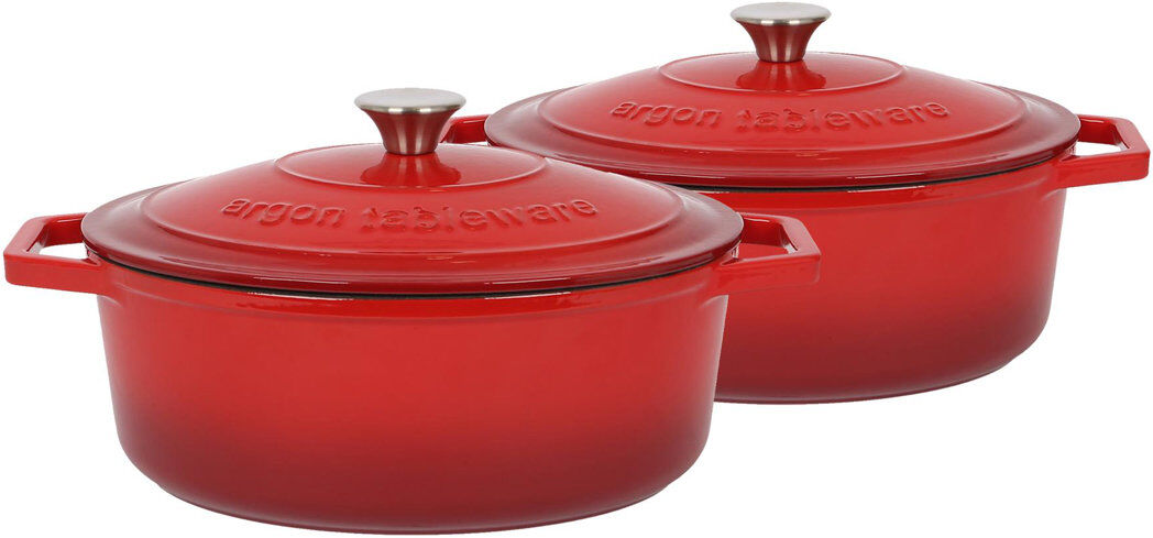 Argon Tableware - Oval Cast Iron Casserole Dishes Red 4.68L