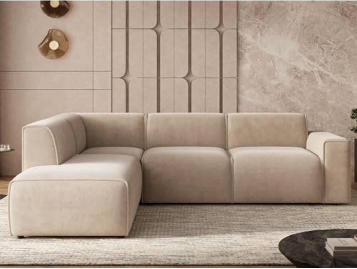 GRAINGOLD Eluno Ecksofa 292x220 cm, L-Form Sofa, Ecksofa für Wohnzimmer, Geflechtstoff, 4-Sitzer Eckcouch, Modernes Design (Beige, Links)