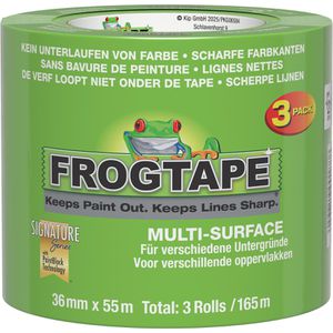 FrogTape Kreppband 631-005, Multi-Surface, 36mm x 55m, für Innen und Außen, 3 Rollen