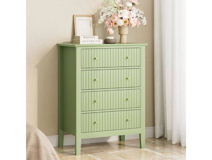 Commode à 4 tiroirs buffet commode en bois meuble à tiroirs pour bureau salon chambre cuisine vert 86.5 x 60 x 40 cm