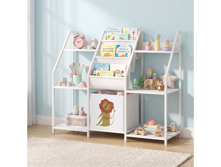 AIYAPLAY Bibliothèque Enfant 3 Niveaux Tiroir Tissu 93x30x76cm Blanc