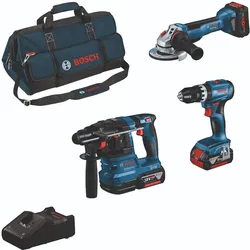 Bosch 18V Profi-Set GSB 18V-45, GWS 18V-10, GBH 18V-22, 2x 5.0Ah, 1x 5.5Ah (PC), GAL 18-40, Tasche - 0615A5004C