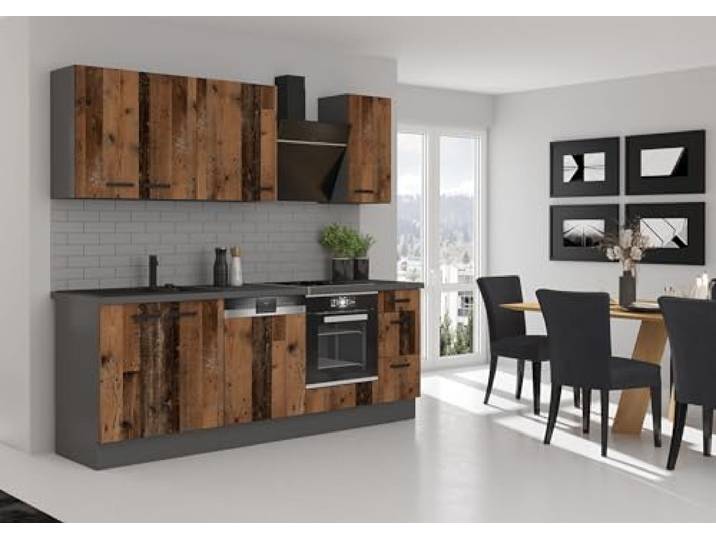 Kuechen-preisbombe Küche Old Style Basic 240 cm Old Wood Optik Küchenzeile Küchenblock Einbauküche