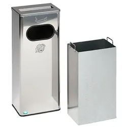 PROREGAL Robuster Kombiascher mit Edelstahl-Abdeckung | HxBxT 76x31x22cm | Edelstahl | Poliert | Mülleimer Aschenbecher Abfalleimer