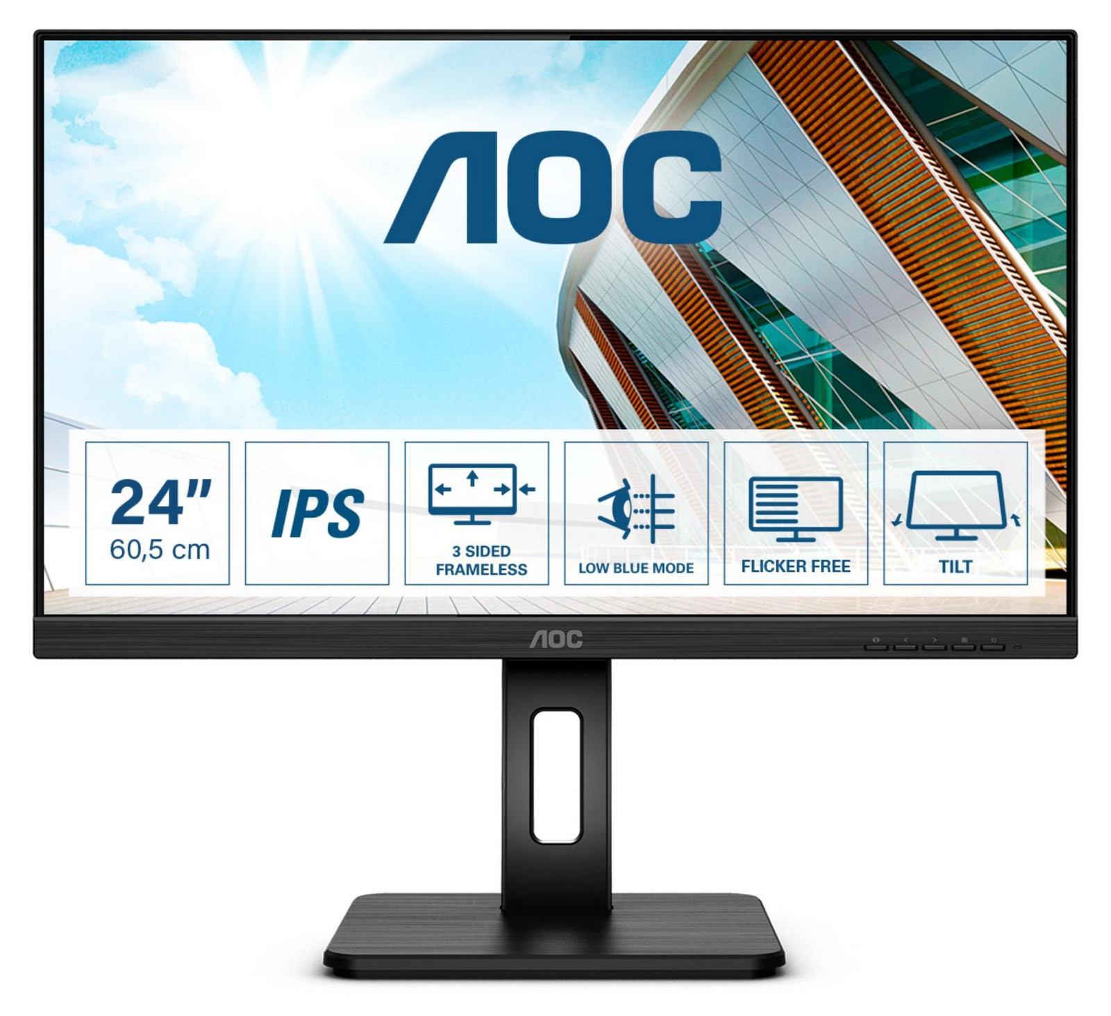 AOC 24P2Q IPS Black Monitor 60,5 cm (23,8 inch) 16:09 DVI HDMI DP USB