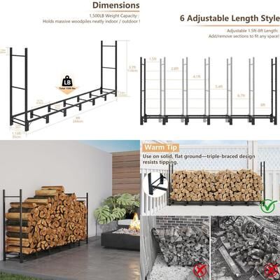 Perfect Picks Market Heavy Duty Adjustable Metal Log Rack For Indoor & Outdoor Firewood Storage Heavy Duty Adjustable Metal Log Rack For Indoor & Outdoor Firewood Storage