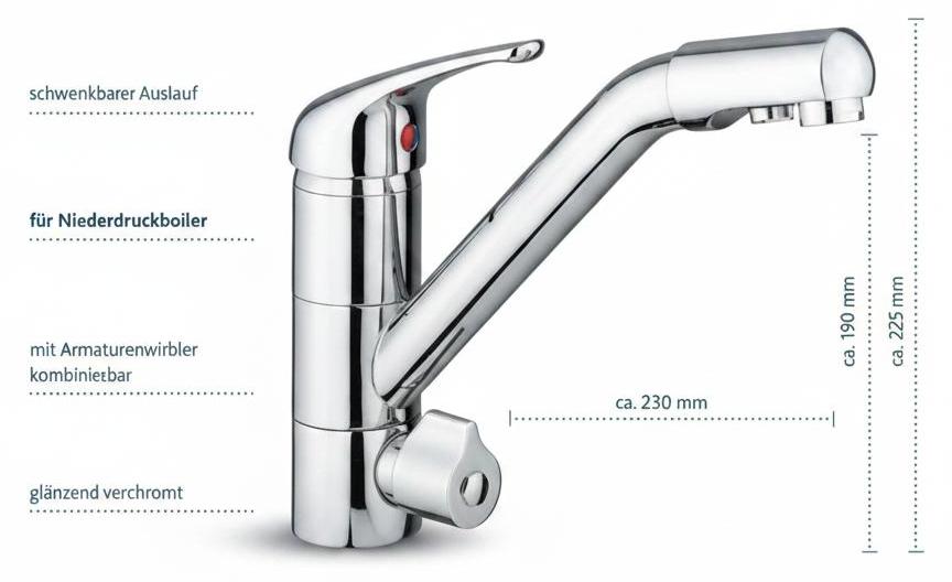 TWL Vario Wasserfiltergehäuse Premium mit 4-Wege-Hahn 'Flach' in Chrom-Optik für Niederdruck