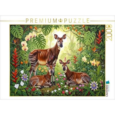 CALVENDO Puzzle Okapis zwischen leuchtenden Blüten ihrer Heimat | 2000 Teile Lege-Größe 90x67cm Foto-Puzzle für glückliche Stunden