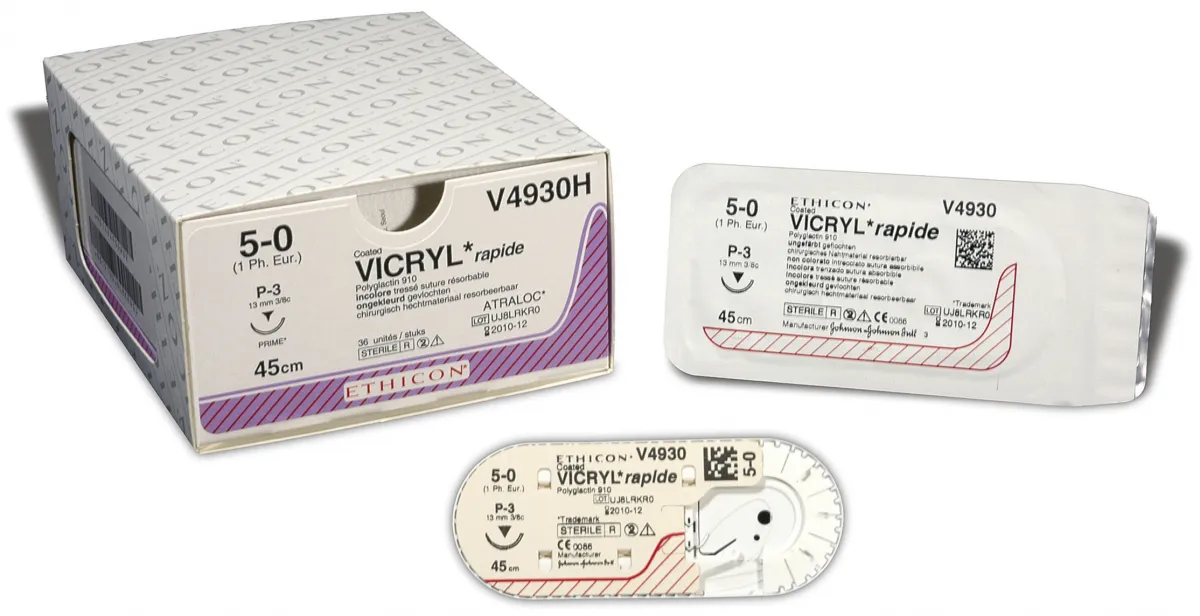 Ethicon Nahtmaterial Vicryl rapide ungefärbt geflochten 4-0, mit Nadel C3, 45 cm Faden (3 Dtz.) resorbierbar VRI290H