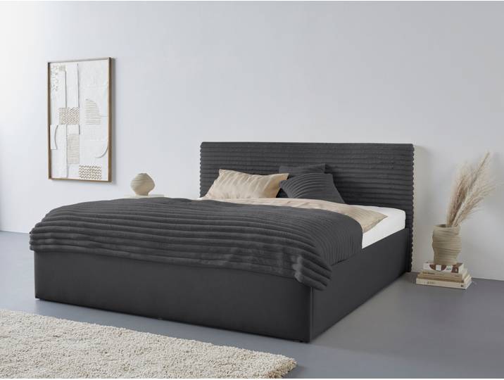 Polsterbett, Microvelours, Anthrazit, 180×200 cm, Mit Stauraum & Kopfteilverstellung, Modern, Westfalia Schlafkomfort