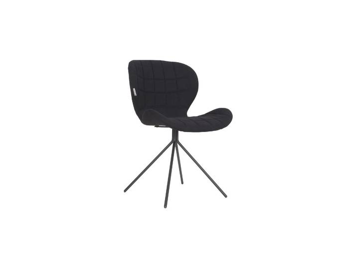 Chaise en tissu noir, assise rembourrée, dossier enveloppant, 4 p