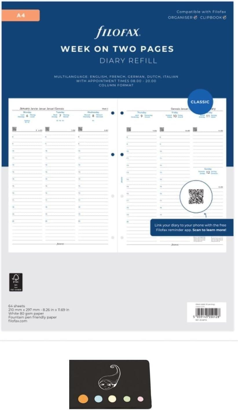 Omgoods Filofax Refill Pack 2023 - A4 verticale indeling, 1 week op 2 pagina's