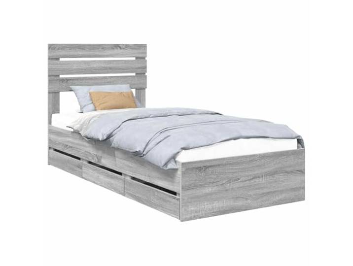 PUGYNBK Bettrahmen Grau Sonoma 75 x 190 cm Holz Ingenieur Mit versteckten Schubladen, festen Lamellen, quadratischen Beinen, integrierter Aufbewahrung, einfache Reinigung