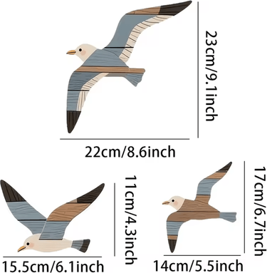 Inspire Curations Retro Wooden Seagull Wall Decor Set Coastal Seagull Wall Hanging Ornaments a1