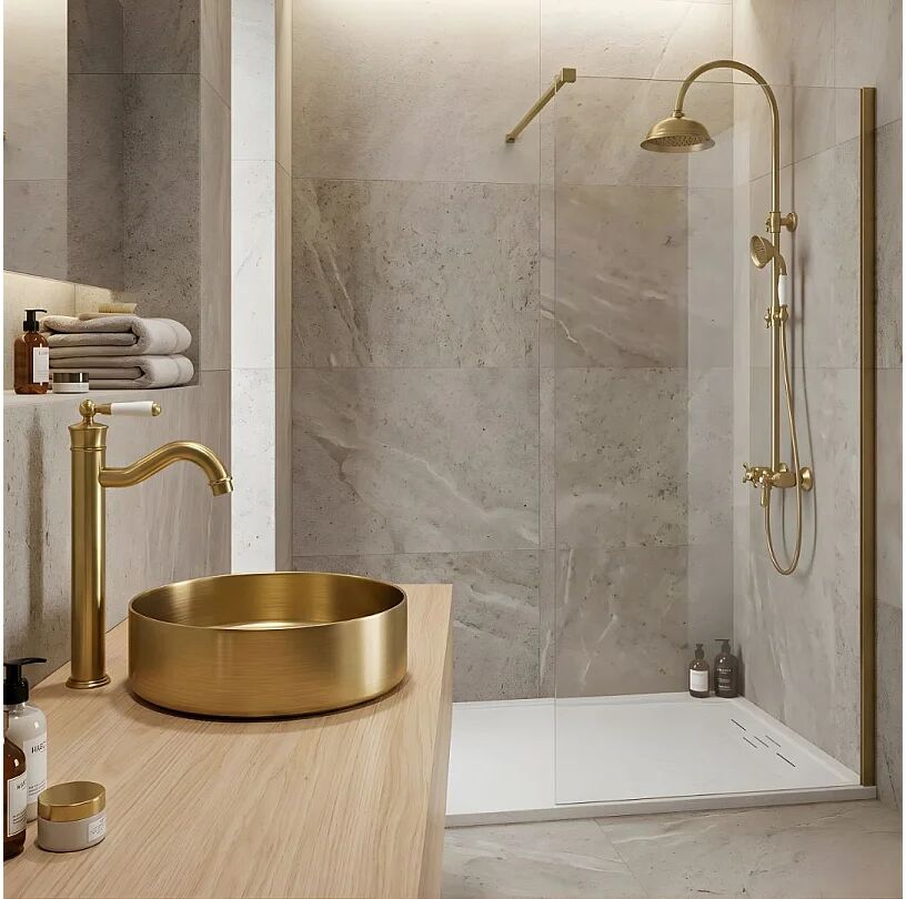 Leeds Columna de ducha mecánica retro oro cepillado Essebagno