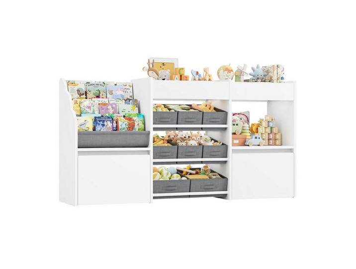 LuxusKollektion Kinderregal Kinderregal mit Spielzeugkisten Weiß, 1-tlg.