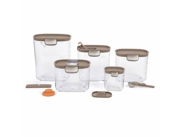 ProKeeper + Luftdichtes Frischhaltedosen-Set – transparentes Mehl- und Zuckerdosen-Set aus Kunststoff mit magnetischem Zubehör für die Küchenorganisation (Taupe, 9-teilig)