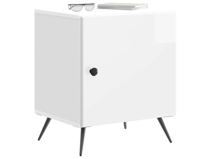 KTHLBRH Nachttisch rechteckig weiß glänzend 43 x 34,5 x 50 cm Technisches Holz, mit Stauraum und Schublade, viel Stauraum, vielseitig einsetzbar im Schlafzimmer oder Wohnzimmer